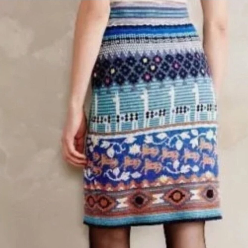 ANTHROPOLOGIE ''HWR'' LLAMA WOOL ALPACA BLEND KNIT SKIRT MULTICOLOR-BOHO-LARGE - Picture 2 of 11